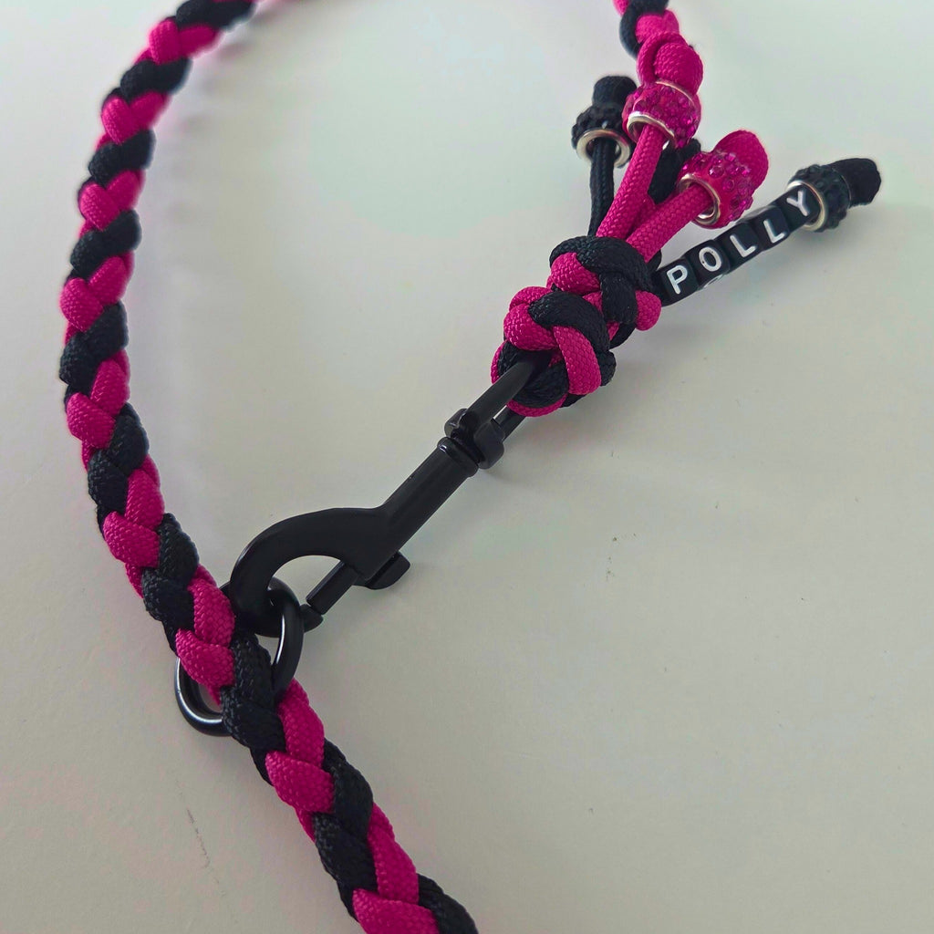 pink-schwarze Hundeleine aus Paracord, Führleine