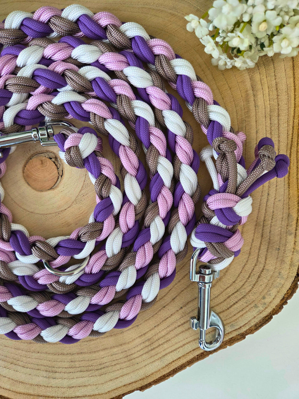 Hundeleine & Halsband Set lila taupe weiß – verstellbares Hunde Set, breites Halsband für mittelgroße und große Hunde