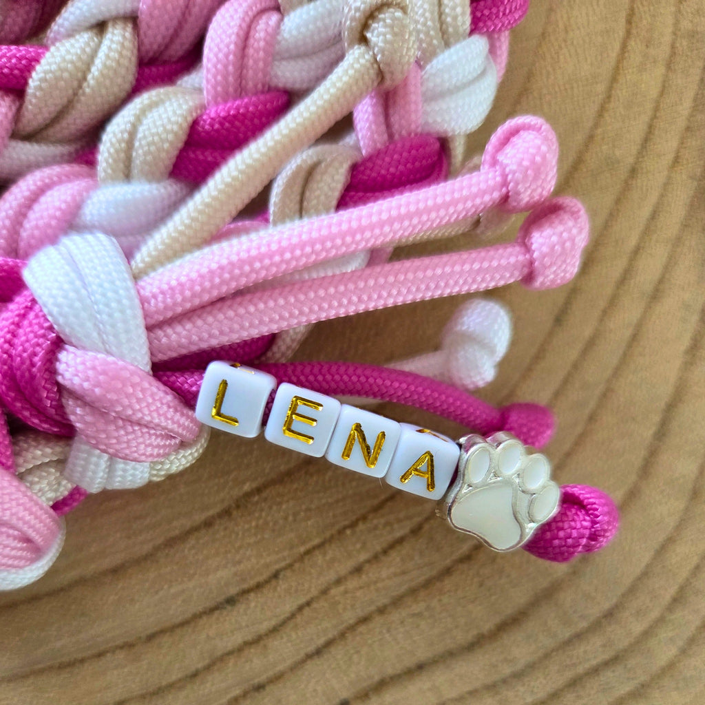 Hundeleine in rosa, pink, creme und weiß, geflochten aus Paracord