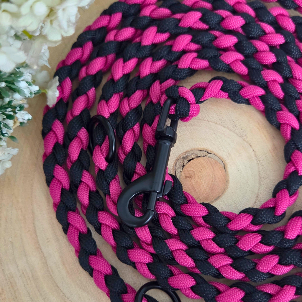 pink-schwarze Hundeleine aus Paracord, Führleine