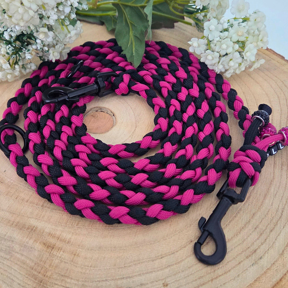 pink-schwarze Hundeleine aus Paracord, Führleine