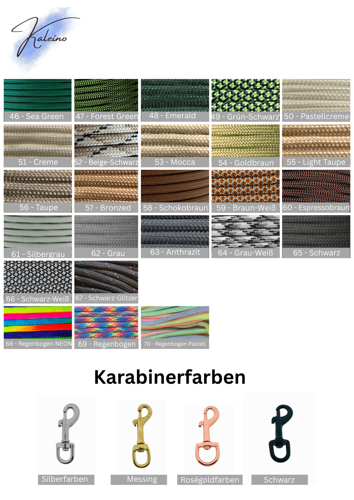 Farbtabelle Seite zwei Paracord Kaleino