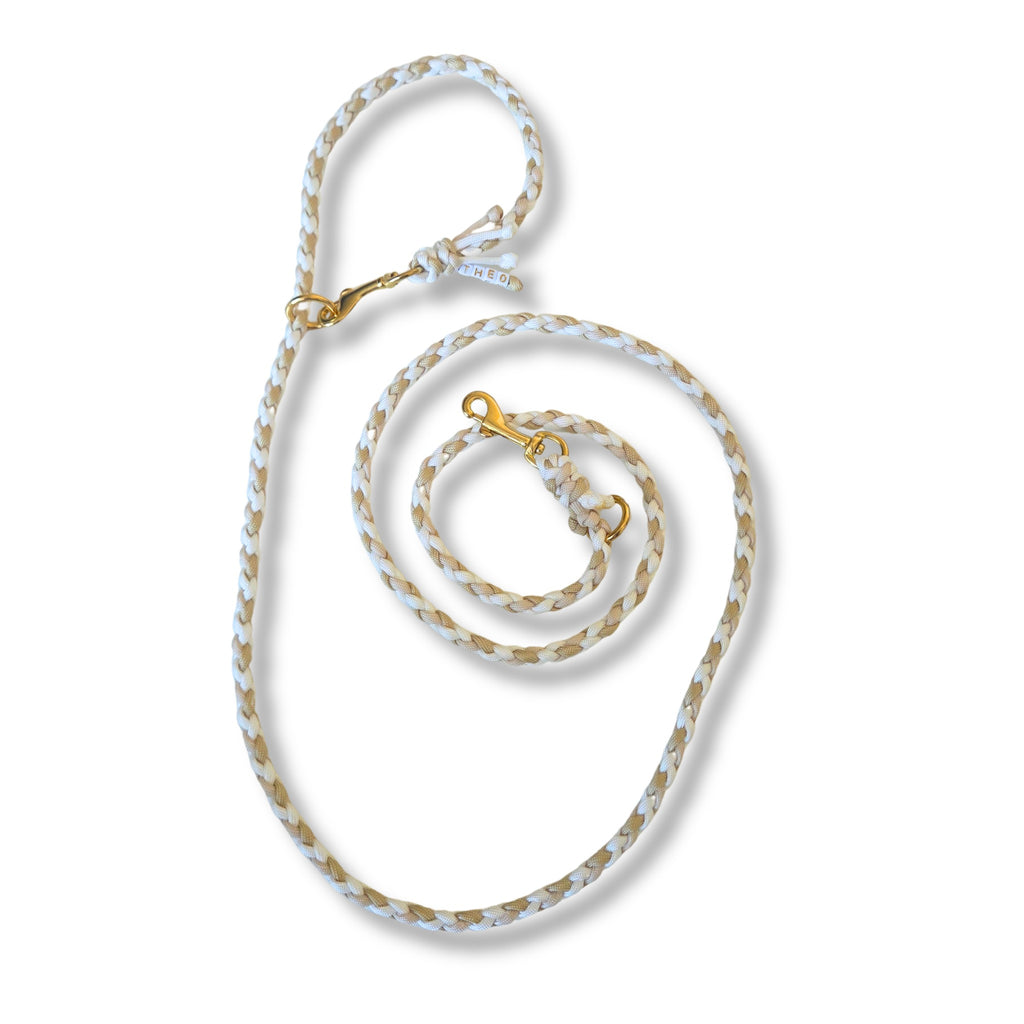 Hundeleine in weiß, beige gold, Hochzeitsleine, personalisiert, geflochten aus Paracord