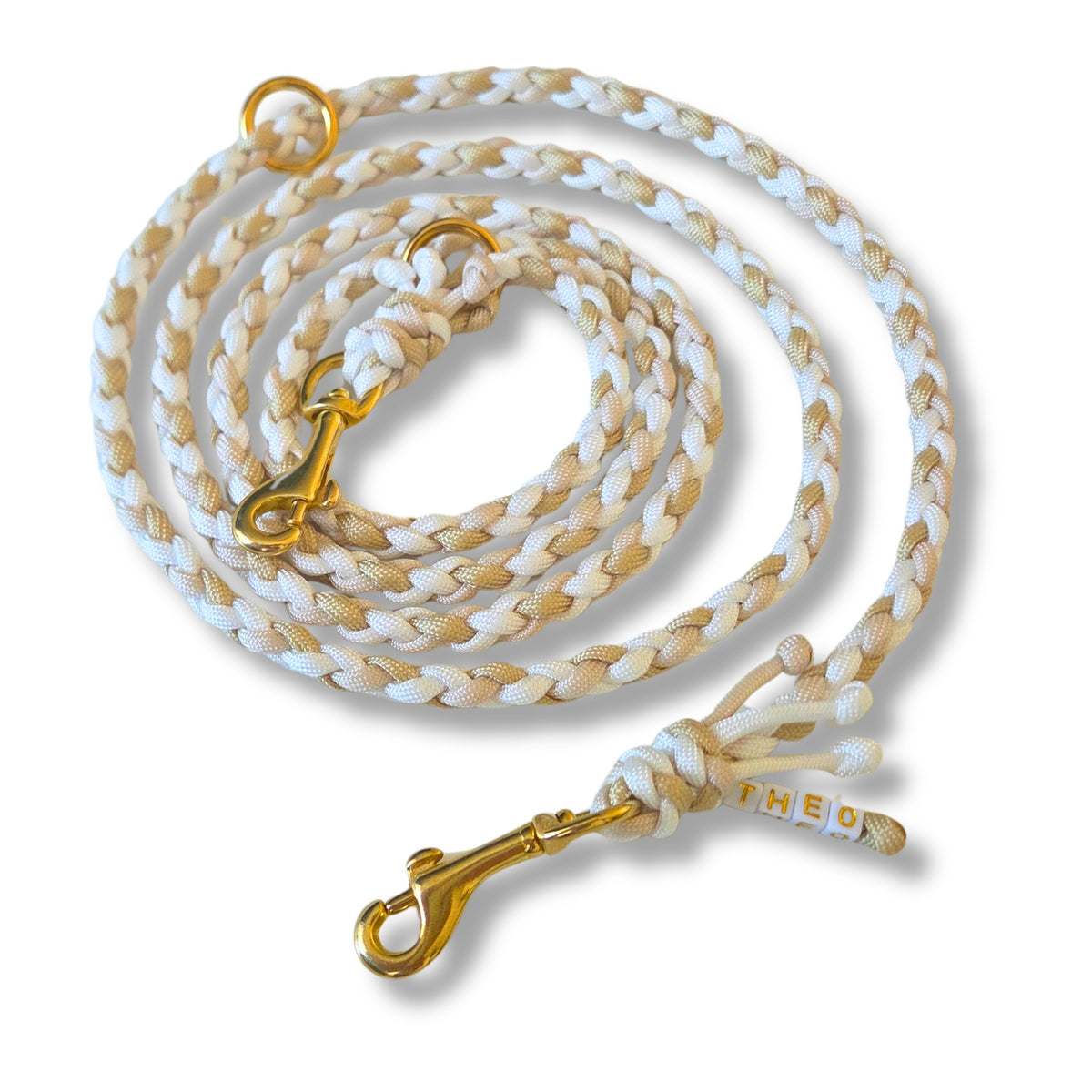 Hundeleine in weiß, beige gold, Hochzeitsleine, personalisiert, geflochten aus Paracord