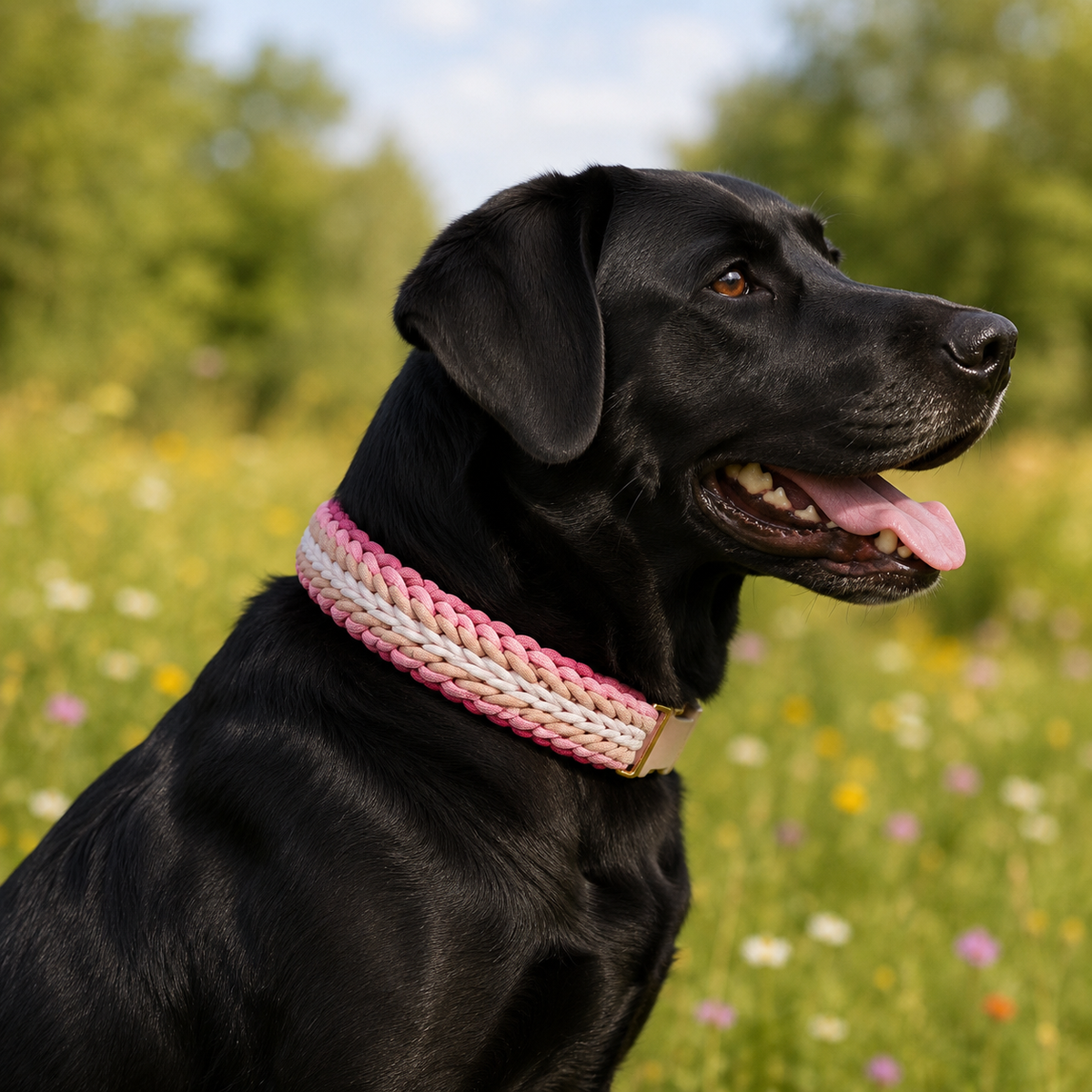 Hundeleine & Halsband Set rosa, creme und weiß– verstellbares Hunde Set, breites Halsband für mittelgroße und große Hunde