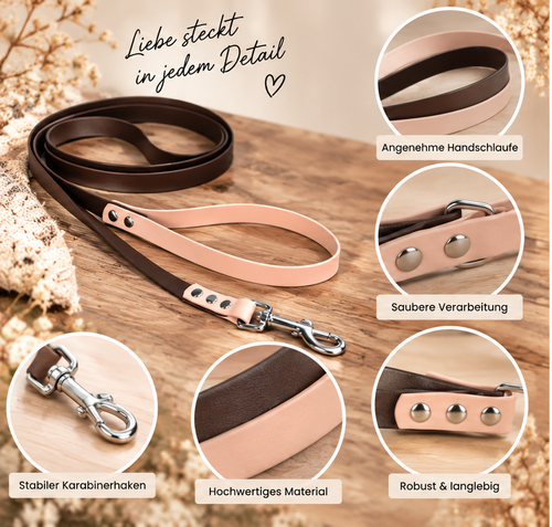 Beige-Braune Biothane Hundeleine mit Handschlaufe, wasserfest & schmutzabweisend, handgemachte Führleine, robust Leine für kleine und große Hunde