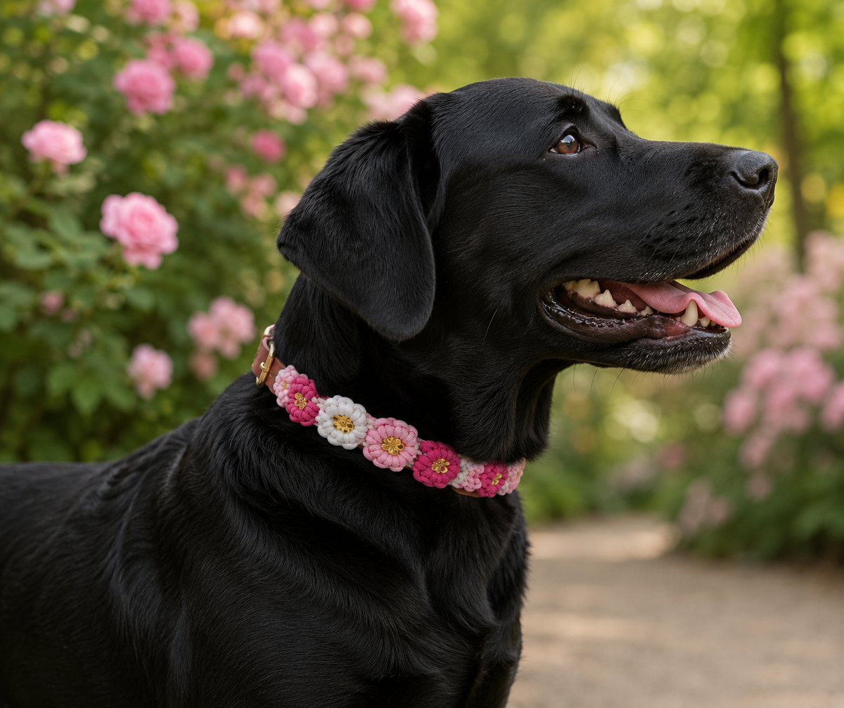 Blumenhalsband für Hunde aus Paracord – individuell mit Biothane-Adapter