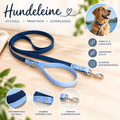 Detailansicht der blauen Biothane Hundeleine mit Nieten, Handschlaufe und Karabiner