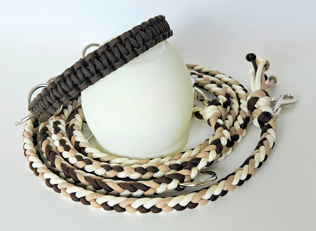geflochtene Hundeleine in beige mit Zugstopphalsband Kaleino