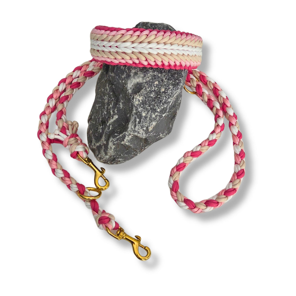 Hundeleine & Halsband Set rosa, creme und weiß– verstellbares Hunde Set, breites Halsband für mittelgroße und große Hunde